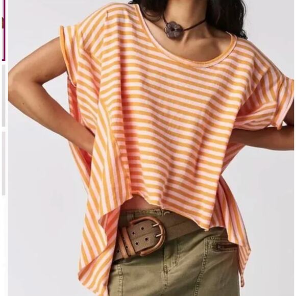 Free People Tops - 2/$50 Free People NWOT Free People We The Free Angel Striped Tee pink orange S